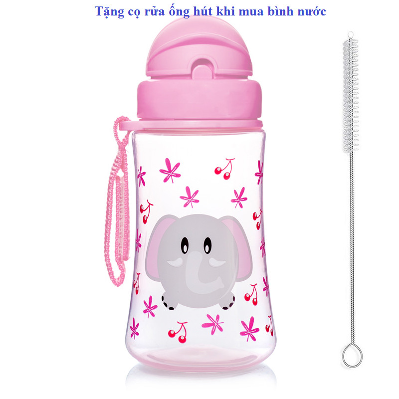 Bình uống nước cho bé Upass 300ml có ống hút mềm + tặng kèm cọ rửa ống hút