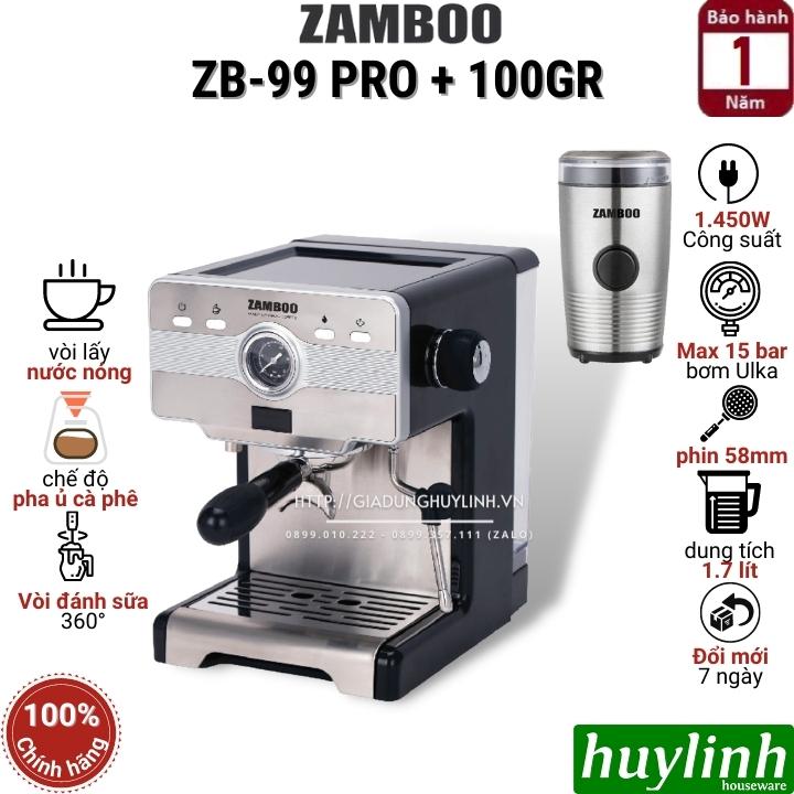 Combo máy pha cà phê Zamboo ZB-99 PRO + máy xay 100GR - Tặng 500gr cafe nguyên chất - Hàng chính hãng