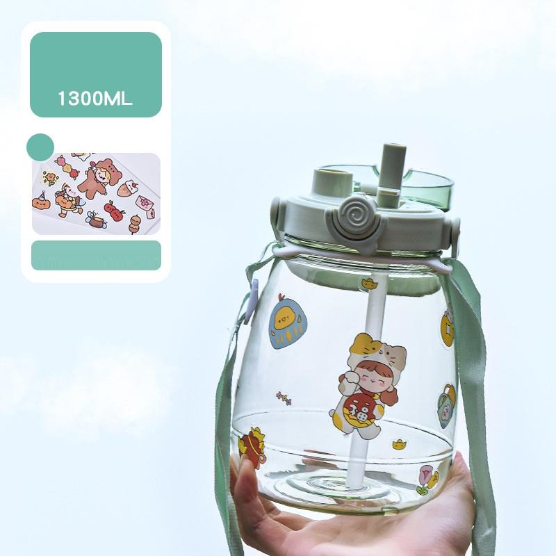 Bình đựng nước 1300ML- 2 đầu hút- Tặng kèm nhiều Sticker