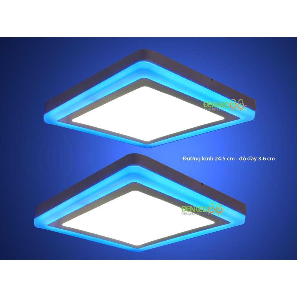 Bộ 2 đèn led nổi ốp trần 24w vuông 2 màu 3 chế độ ánh sáng trắng xanh dương