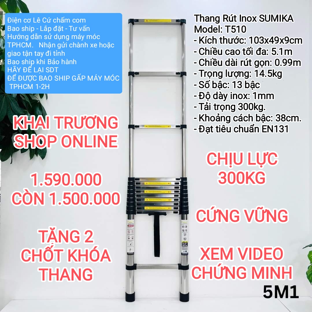 Thang rút đơn INOX Sumika 5m1 - Bao ship gấp 1-2H