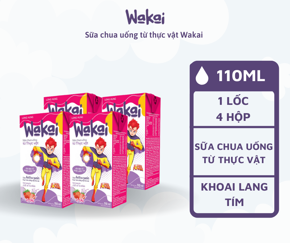 Lốc 4 Hộp Sữa Chua Uống Cho Bé Từ Thực Vật Wakai Kids (110ml x 4 hộp)