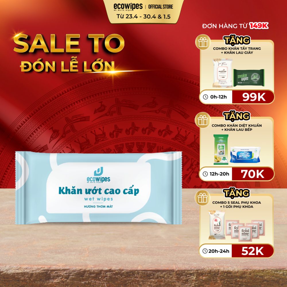 Lốc 20 cái khăn lạnh cao cấp EcoWipes Hương Thơm Mát loại 1 tờ dùng 1 lần không cồn an toàn khi sử dụng