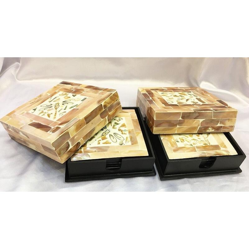 Lót ly hình vuông bộ 6 ,cẩn ốc bể màu trắng, đỏ, đen, bi