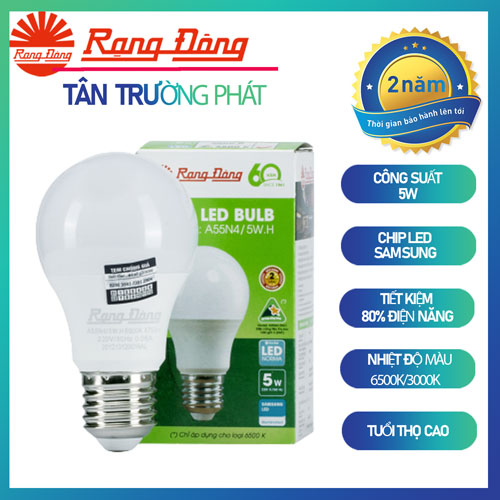 Bóng đèn LED BULB tròn 5W Rạng Đông Model: A55N4/5W