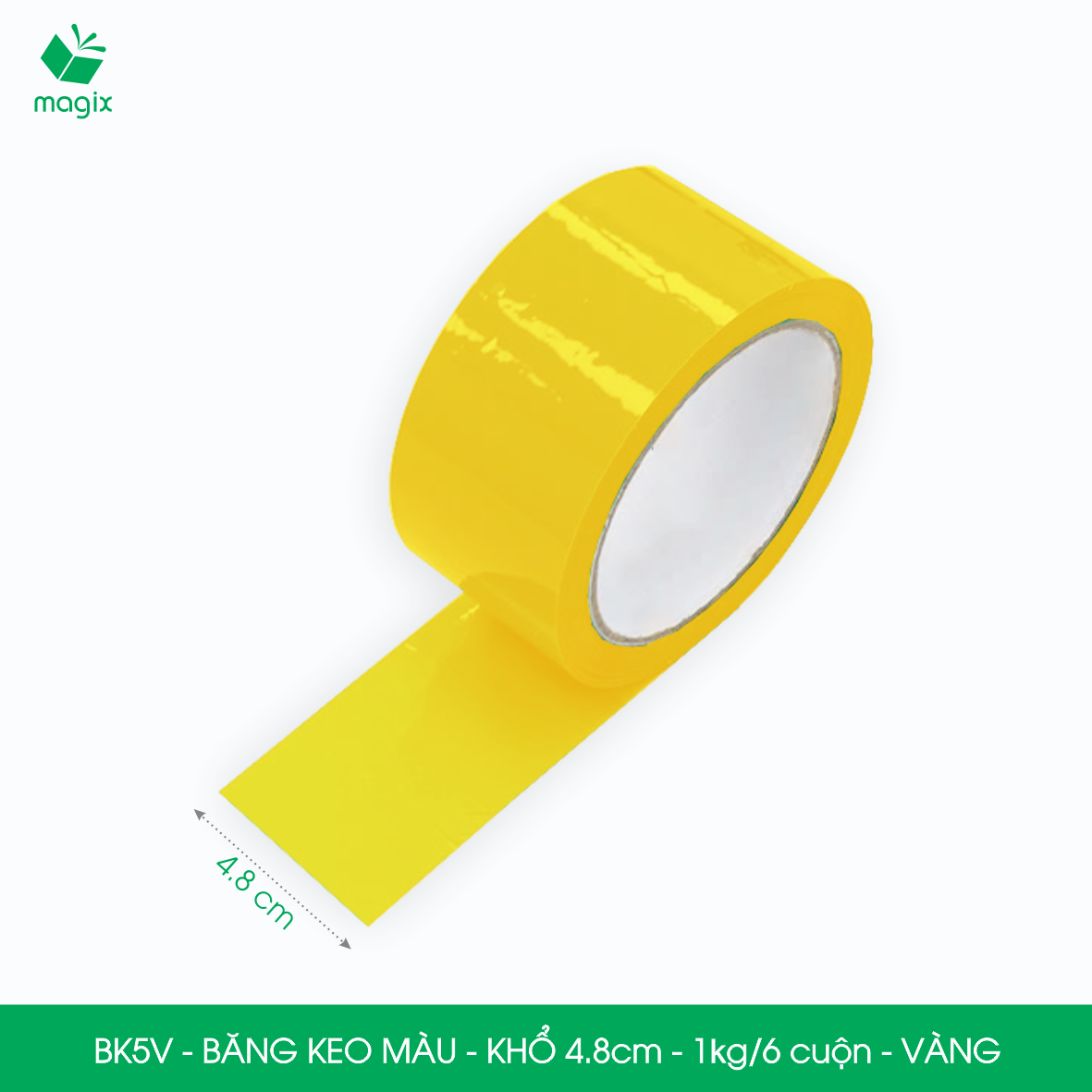 BK5V - 1 cuộn băng keo màu khổ 4.8cm loại 1kg/6 cuộn - Vàng - Băng keo, băng dính đóng hàng