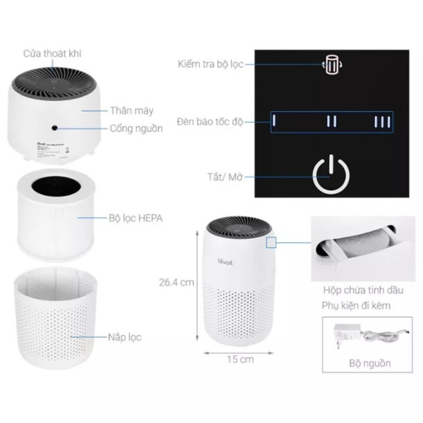 Máy lọc không khí Levoit Core Mini | Công nghệ Air Turbo | Hàng Chính Hãng