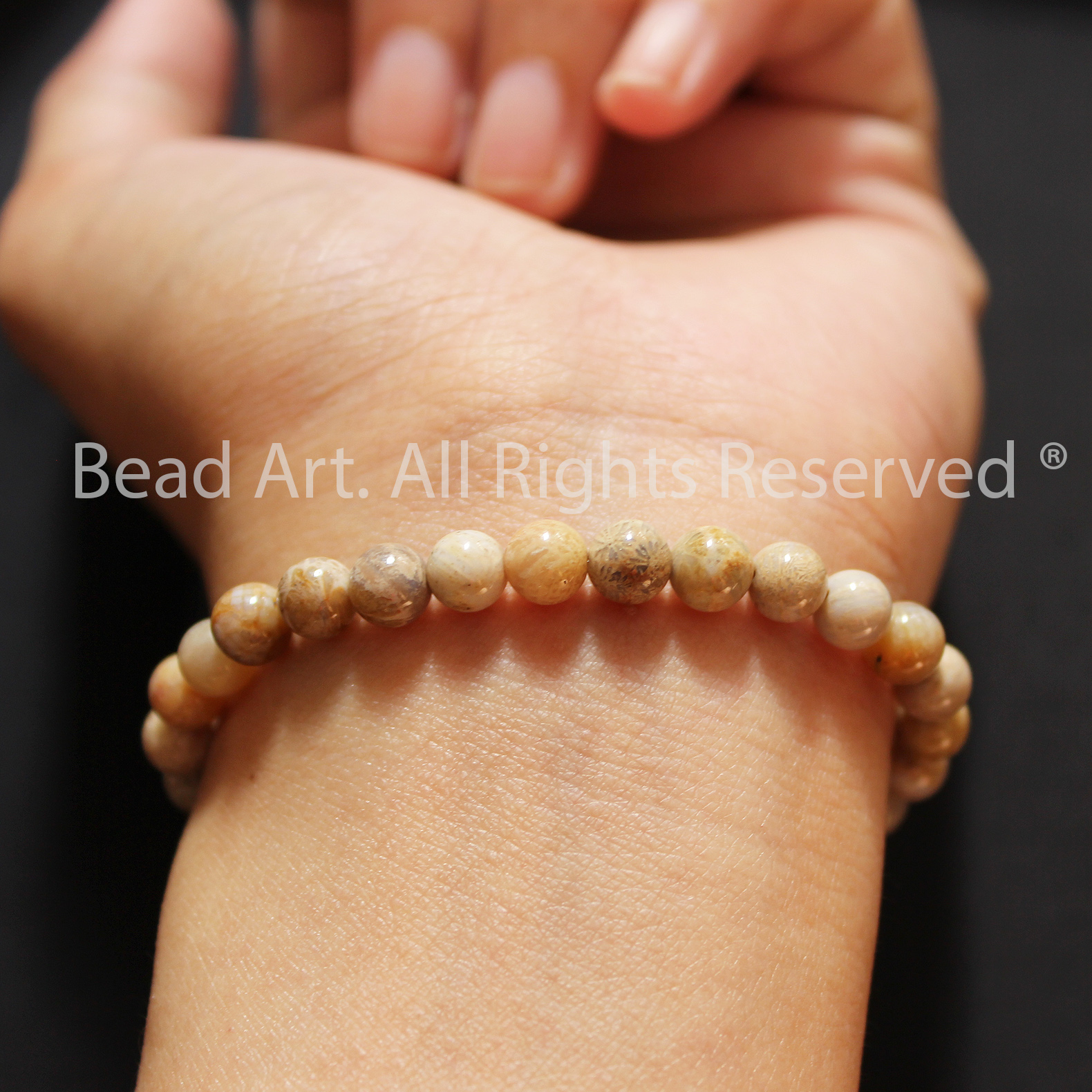 Vòng Tay 6MM Đá San Hô Hoá Thạch, Fossil Coral Tự Nhiên Loại A, Vòng Tay Phong Thuỷ, Chuỗi Hạt - Bead Art