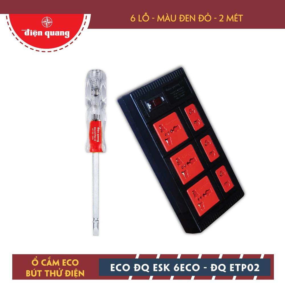 Combo Ổ cắm Điện Quang ECO ĐQ ESK 2BR 6ECO và Bút thử điện Điện Quang ĐQ ETP02 R đổi đầu