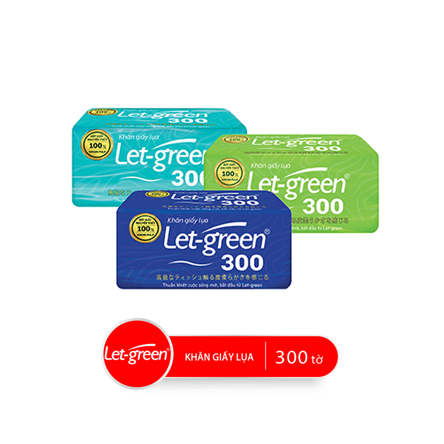Bao Khăn Giấy Lụa LET-GREEN, 300 Tờ/Bao