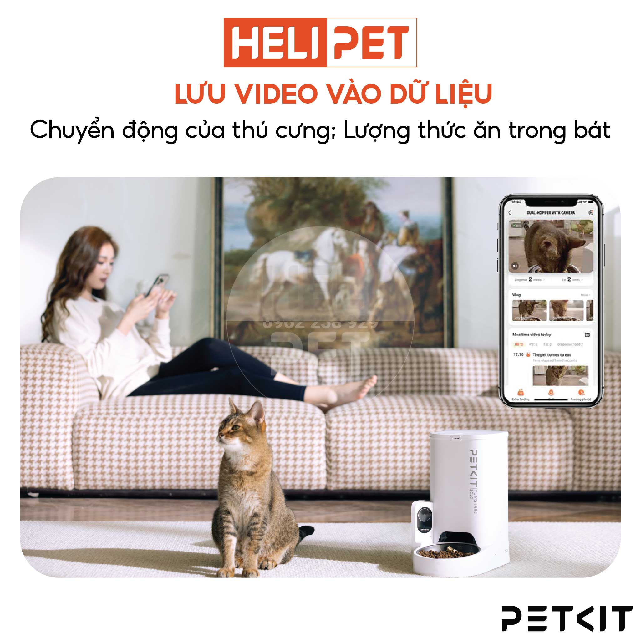 Máy Ăn, Máy Nhả Hạt Cho Mèo Có Camera PETKIT Element Solo Yumshare Dung Tích 3 Lít - HeLiPet