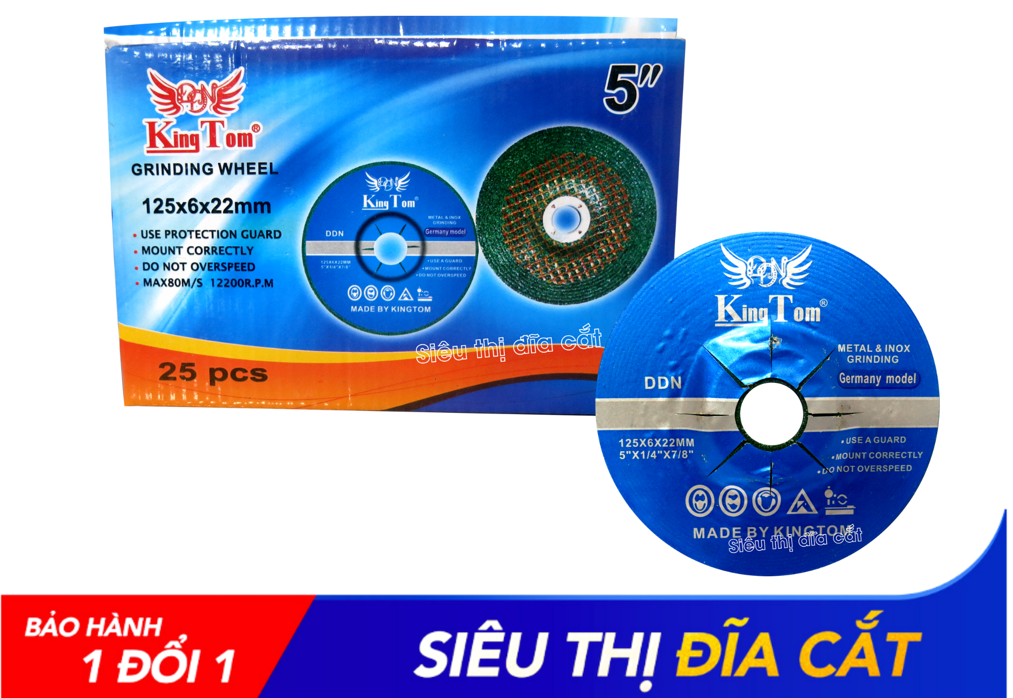 Đá Mài Sắt KingTom Xanh 125 - Hộp 25 Viên - Mài Sắc Bén Và Hạn Chế Bụi