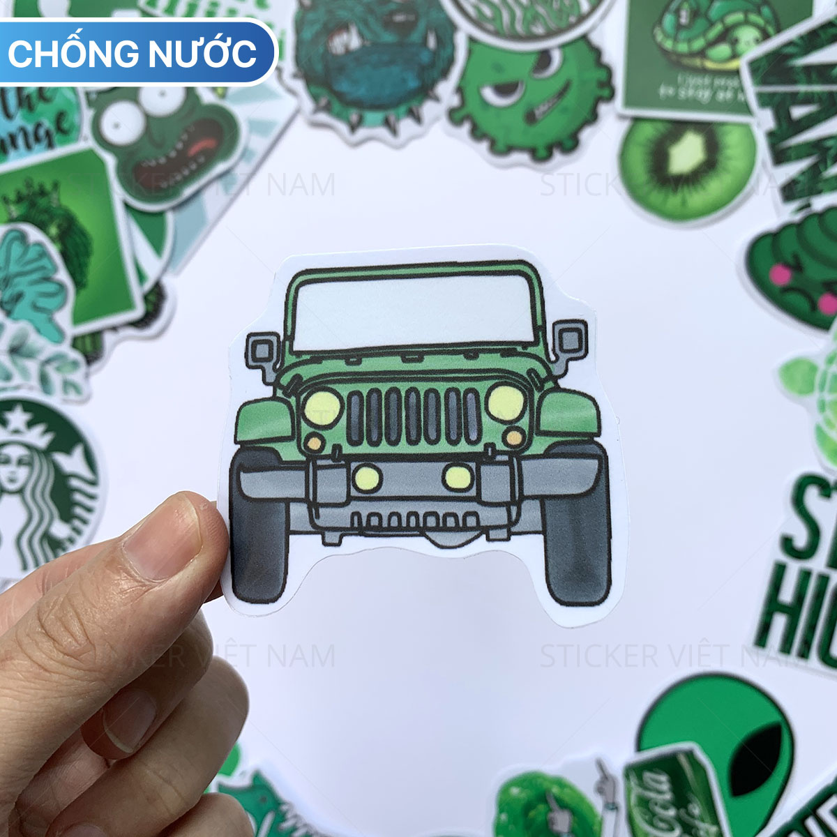 Sticker Màu Xanh Lá Green - Chất Liệu PVC Chất Lượng Cao Chống Nước - Kích Thước 4-8cm