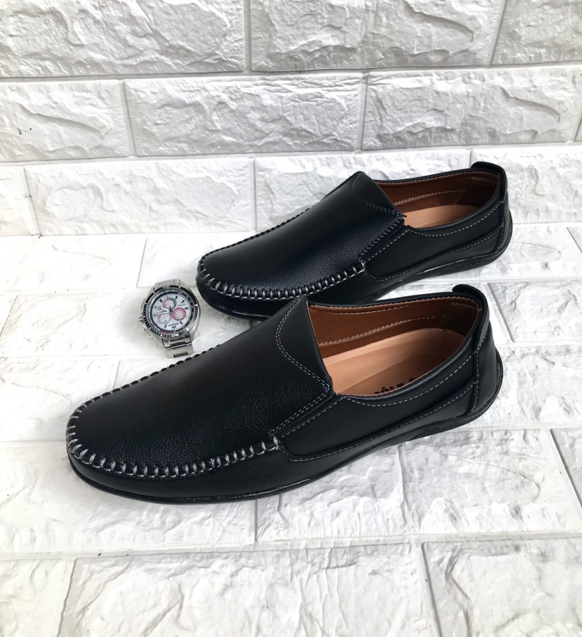 Giày lười nam đẹp, da mềm, mã GM02,màu đen, size từ 38-43,đế khâu sẳn rất chắc chắn
