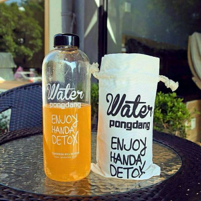 Bình Nước Detox Water Pongdang 1000 ml ( Màu Trong Suốt ) + 1 Túi Vải Ms-5