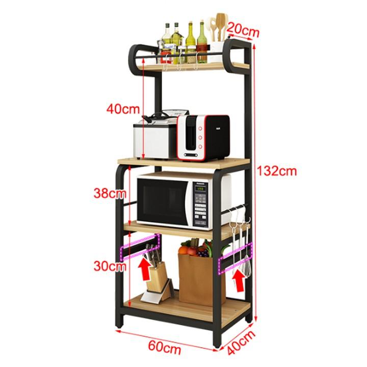 Kệ nhà bếp lò vi sóng tủ nhà bếp 4tầng bằng gỗ khung thép chắc chắn giá để đồ dùng nhà bếp gọn gàng tiết kiệm không gian