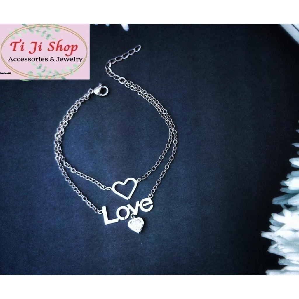 LẮC TAY NỮ INOX 2 TẦNG CHỮ LOVE - TRÁI TIM ĐẸP KHÔNG ĐEN
