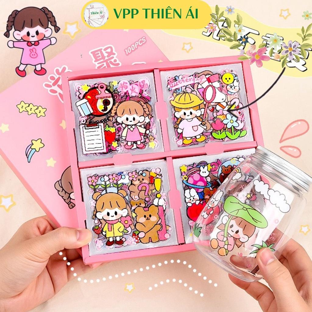 Set 25 tấm sticker cute dán trang trí tập vở, bình nước, họa tiết hoạt hình trong suốt - Vpp Thiên Ái