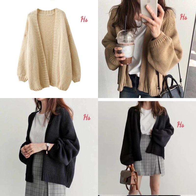 ÁO KHOÁC CARDIGAN TRƠN NỈ PHA LEN NÂU CHOCO XÁM - ÁO CADIGAN XÁM CÚC CÀI BASIC ULLZANG - ÁO CARDIGAN CỔ TIM HÀNG CÚC GIỮ