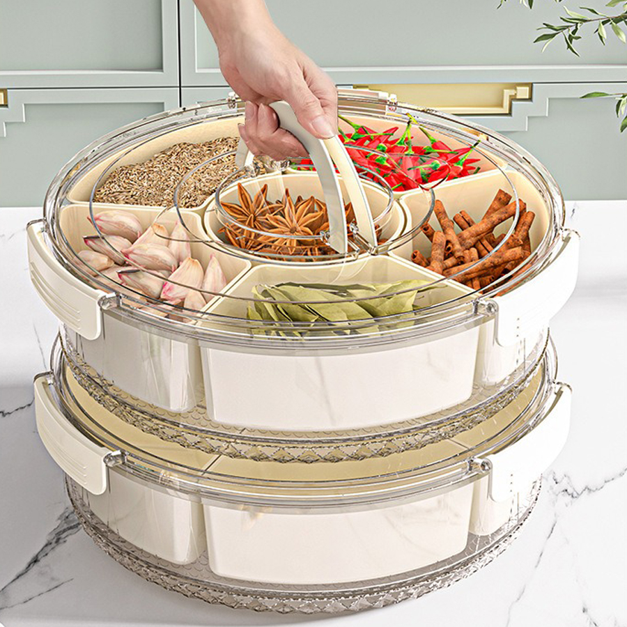 Hộp Đựng Đồ Khô Xoay Có Tay Cầm Bảo Quản Đồ Khay Đựng Mứt Trái Cây Sấy Khô Trang Trí Tết