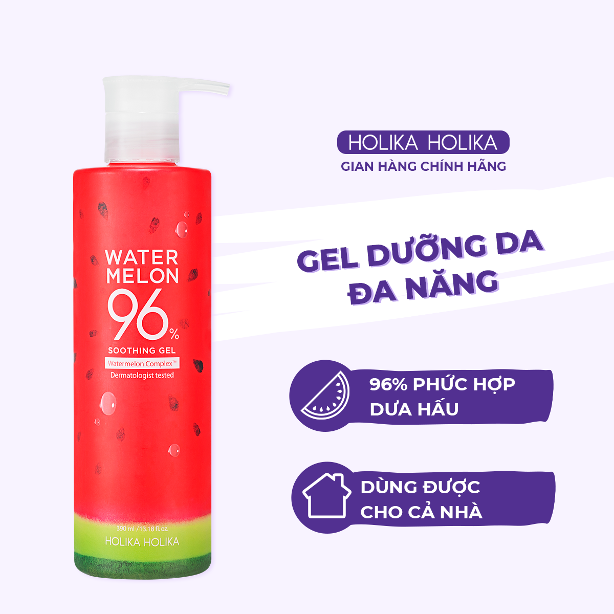 Gel dưỡng da đa năng chiết xuất dưa hấu Holika Holika Watermelon 96% Soothing Gel 390ml_19151