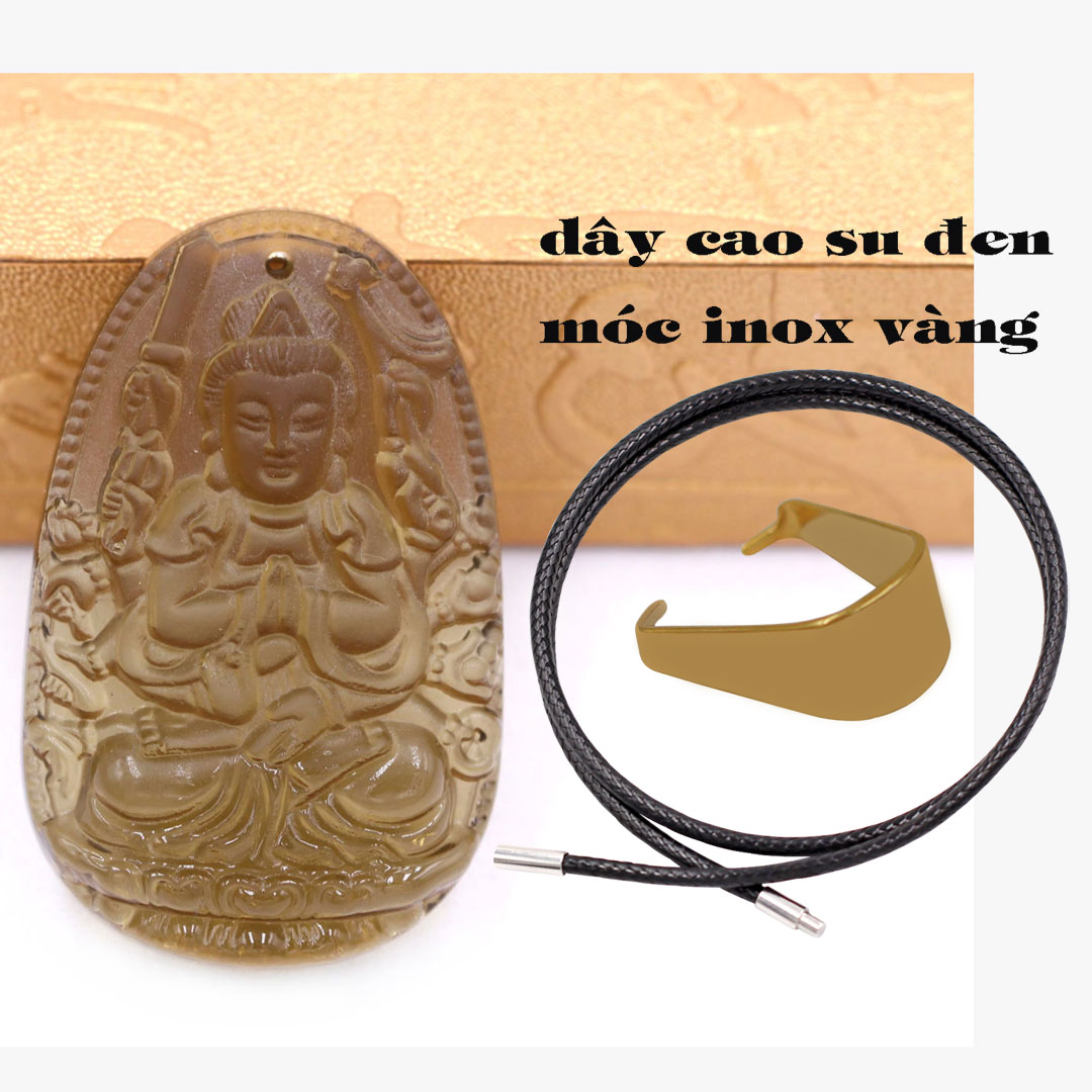 Mặt Phật Thiên thủ thiên nhãn đá obsidian 5 cm kèm vòng cổ dây cao su đen - mặt dây chuyền size lớn - size L, Mặt Phật bản mệnh