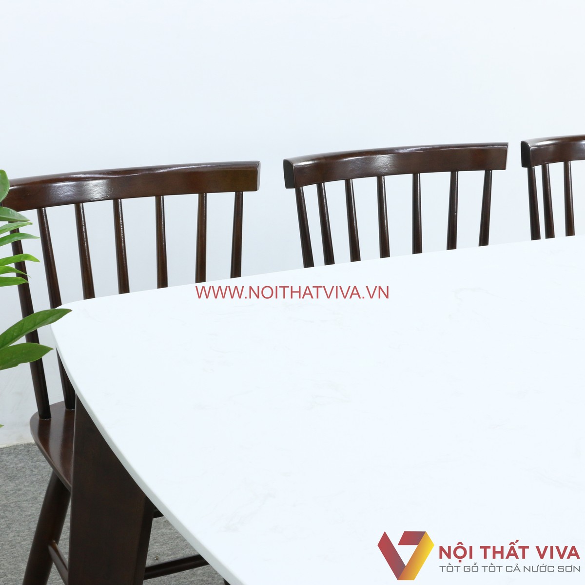 Bàn Ăn Mặt Đá Hoa Cương Chân Vát 6 Ghế Nan Gỗ Cao Su Bền Đẹp Hiện Đại