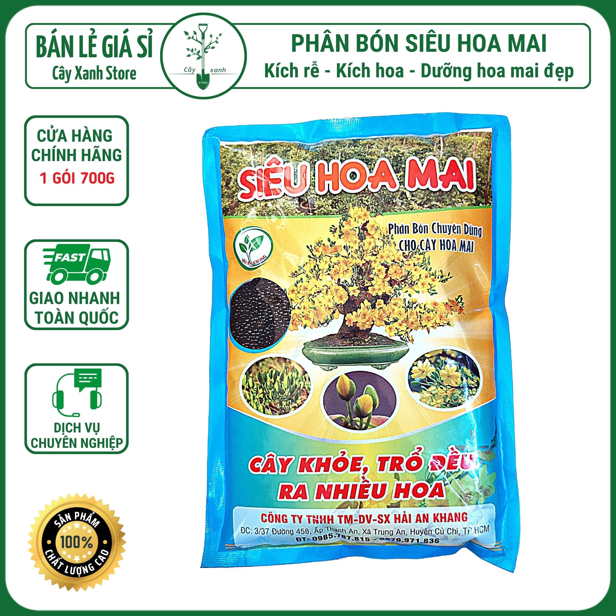 Phân bón chuyên dùng cho hoa mai -  Siêu hoa mai - Kích rễ, Cây khỏe, Trổ điều, Nhiều hoa, Dưỡng hoa mai đẹp - Gói 700g