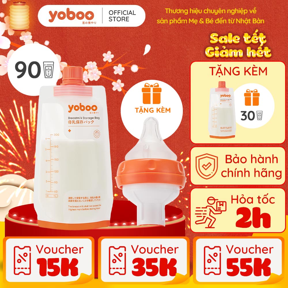 Set 90 túi trữ sữa mẹ Yoboo YB-004 có nắp vặn dung tích 200ml chất liệu PET an toàn cho bé - Hàng chính hãng