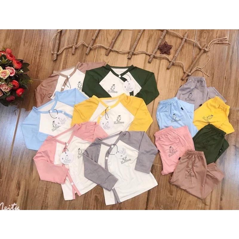 (MS27)Bộ dài tay thu đông cúc chéo Kwoo chất thun lạnh phối tay thời trang cực chất cho bé