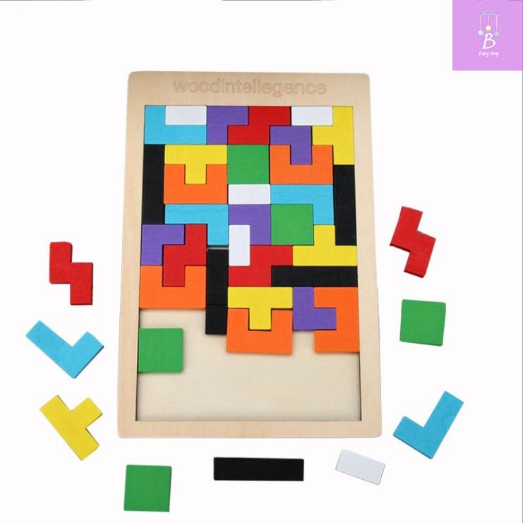 Bộ Ghép Hình Gỗ, Xếp Hình Tetris 40 chi tiết - Đồ Chơi Thông Minh Sáng Tạo Cho Bé