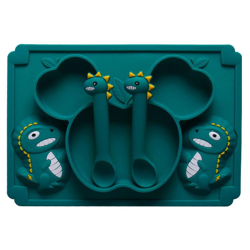 Bé Đĩa Dùng Tiệc Hút Lưới Tấm Hoạt Hình Thực Phẩm Bổ Sung Bát Trẻ Tập Ăn Silicone Bộ Dao Kéo Prato