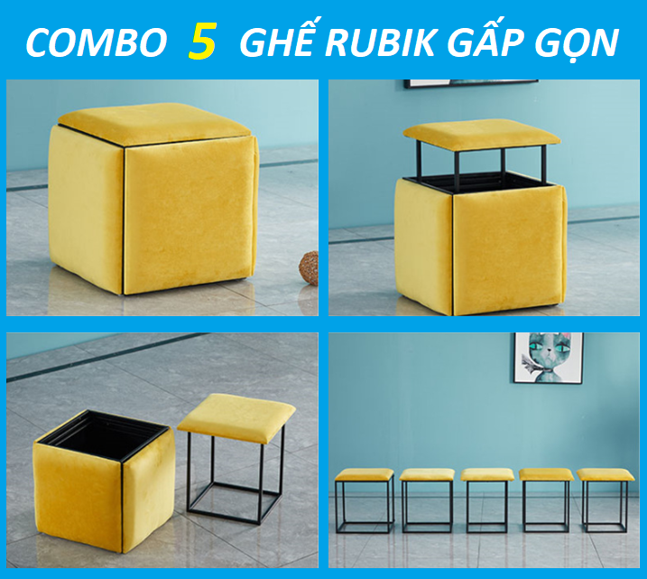 Bộ Ghế Gấp Gọn. Đôn Ghế Sofa 5 in 1. Ghế Khối Rubik Thiết Kế Sang Trọng, Hiện Đại.