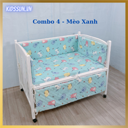 Giường Cũi KidsSun - Nôi Cũi Cho Bé Từ Sơ Sinh Đến 3-4 Tuổi - Chất Liệu Gỗ Quế Màu Trắng - Combo 4 Sản Phẩm