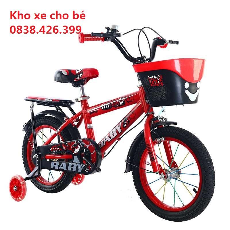 Xe đạp 4 bánh cho bé 2 khung có giỏ chuông đủ size 12/14/16 inch