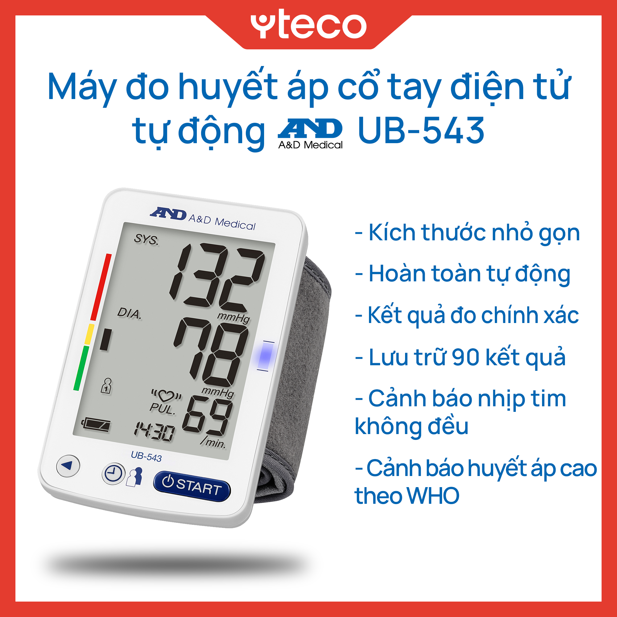 Máy Đo Huyết Áp Cổ Tay Tự Động AND UB-543