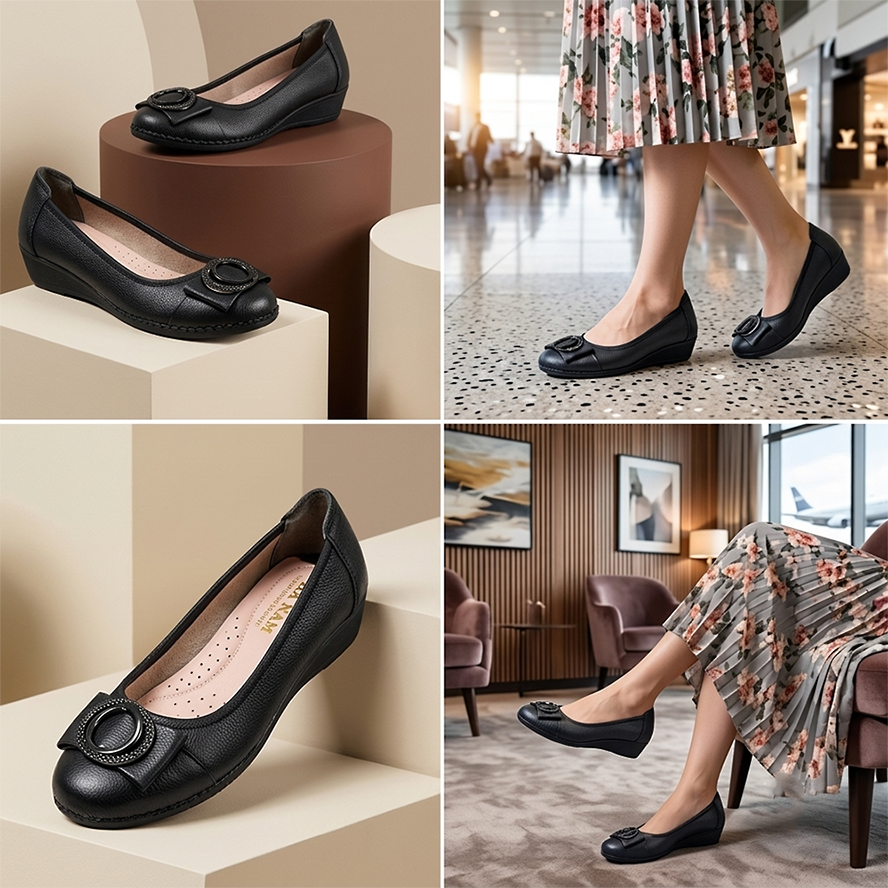 Giày Nữ Búp Bê Đế Xuồng 5cm HA NAM Da Bò Thật Thời Trang Cao Cấp GBBN2086