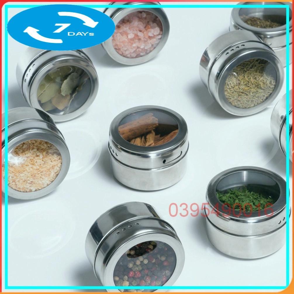 Combo 4 Hũ Đựng Gia Vị Tiêu Đường Inox Có Nam Châm Treo Dán Tường