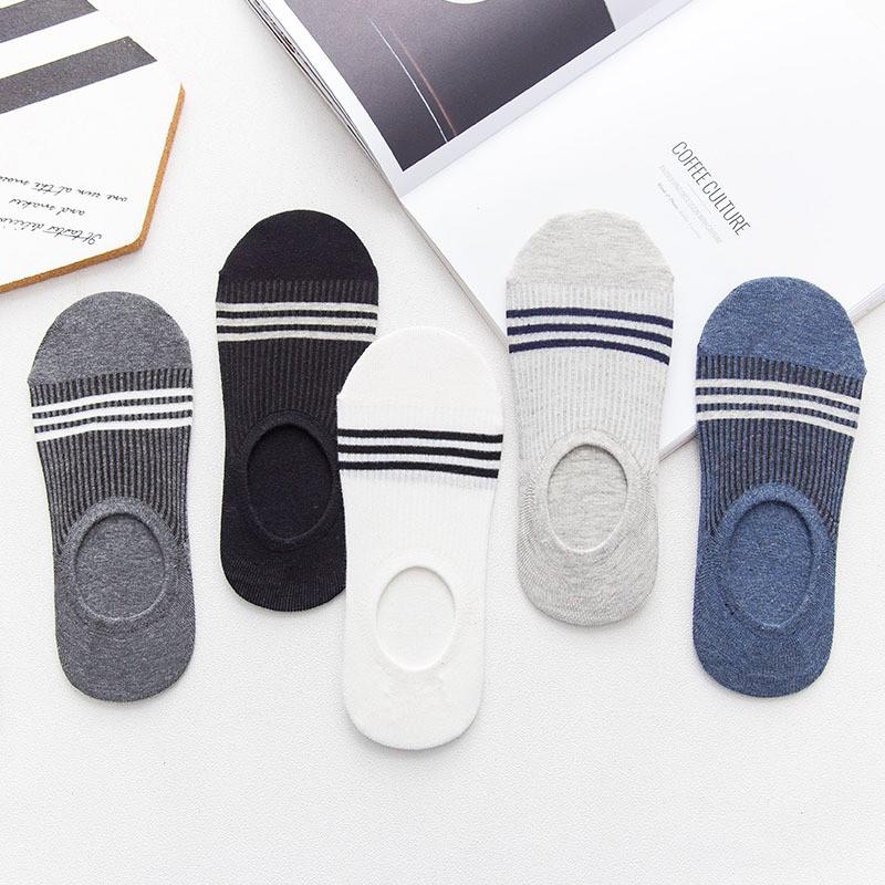 Vớ Lười Nam Mẫu 3 Sọc Ngang, Tất nam đi Giày Lười cotton có đệm cao su chống tuột FIVE-LUOI-SOCNGANG