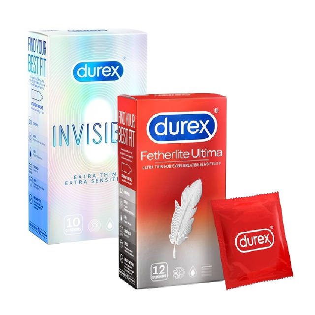 Bộ 2 hộp Bao cao su Durex Invisible Extra Sensitive 10 bao / hộp + Bao cao su Durex Fetherlite Ultima 12 bao / hộp