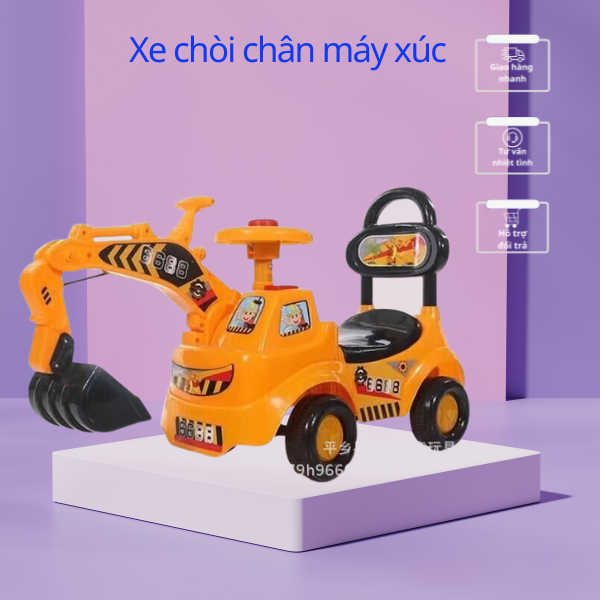 Xe Chòi chân cho bé, phù hợp với bé 1,2,3,4 tuổi, máy xúc, có đèn, nhạc, còi hơi