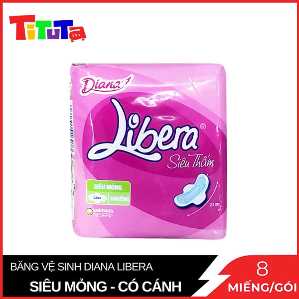 Băng Vệ Sinh Diana Libera siêu thấm siêu mỏng cánh 23cm 8miếng