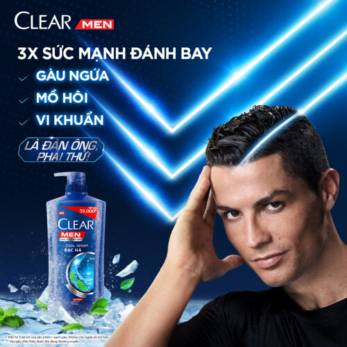 Dầu Gội Đầu Clear Men Cool Sport Dầu Gội Bạc Hà Mát Lạnh Cực Đỉnh Suốt Ngày Dài Đánh Bay Gàu, Ngứa &amp; Vi Khuẩn 900g