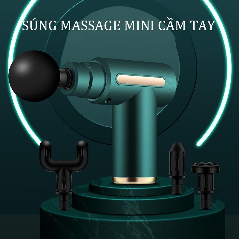 Máy mát xa cầm tay, massage toàn thân, cổ vai gáy, máy đấm lưng xoa bóp bấm huyệt mini 6 chế độ + Tặng kèm 4 đầu phụ kiệ