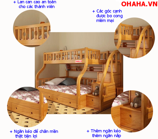 Giường Tầng Cao Cấp USA OHAHA (Dưới 1m4, Trên 1m2)