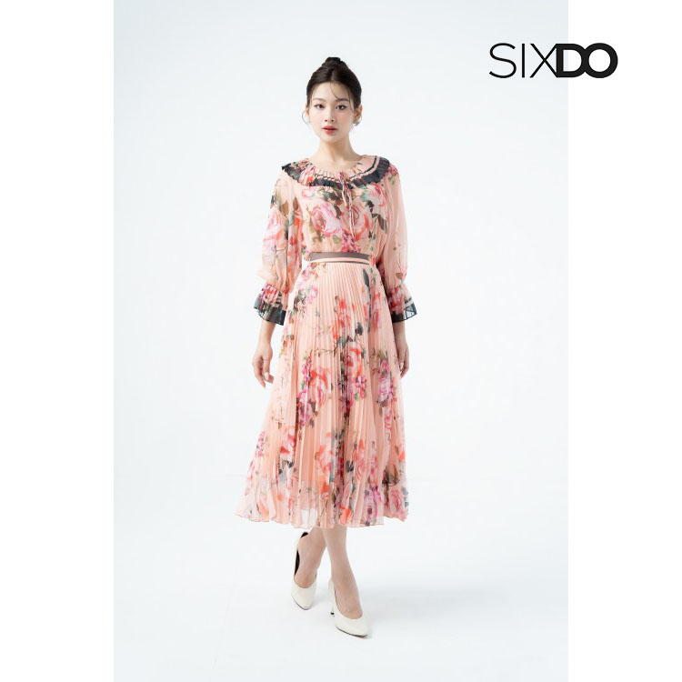 Áo sơ mi hoa voan cổ xếp ly tay lỡ thời trang SIXDO