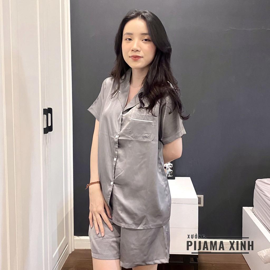 Bộ Pijama Lụa Latin - Bộ Mặc Nhà Cao Cấp Màu Xám Chất Vải mềm Mịn Thoải Mái