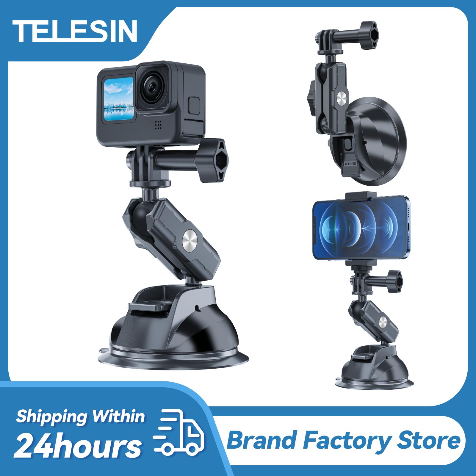 TELESIN Giá Đỡ Điện Thoại Ô Tô Cốc Hút Điều Chỉnh 360° 1/4 Bộ Chuyển Đổi Tiêu Chuẩn Cho GoPro 10 9 Insta360 Osmo Action Điện Thoại Di Động SJCAM