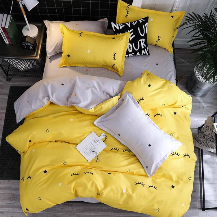 Bộ chăn ga gối Cotton cao cấp 1m6x2m màu vàng mi mắt DQK119