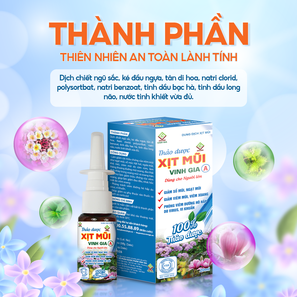 Thảo Dược Xịt Mũi VINH GIA A Giảm Viêm Mũi Viêm Xoang, Sổ Mũi, Phòng Ngừa Viêm Đường Hô Hấp Dùng Cho Người Lớn 20 ml